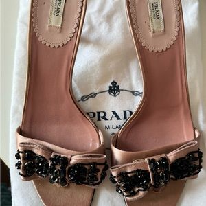 Rose gold silk Prada women’s beaded mules 36.5